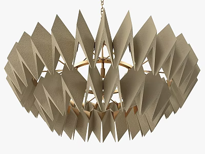 Modern Geometric Chandelier With Angular Beige Panels And Golden Metal Frame 3d model