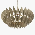 Modern Geometric Chandelier With Angular Beige Panels And Golden Metal Frame