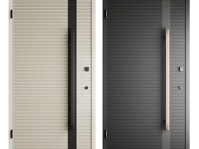 Modern Hinged Doors With Vertical Stripe Design Light And Dark Color Handles 3d model