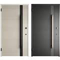 Modern Hinged Doors With Vertical Stripe Design Light And Dark Color Handles