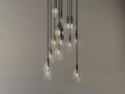 Modern Glass Pendant Chandelier Featuring Multiple Bulb Shaped Hanging Lights 3d model
