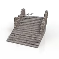 Stone Steps With Stone Pillars On Both Sides And Scattered Stones 3d model