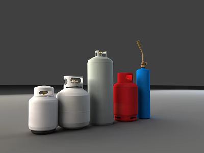 Industrial Equipment Featuring Various Colored Gas Cylinders In White Grey Red And Blue 3d model