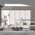 Modern living room sofa coffee table combination single person sofa background wall multi-person corner sofa without main light 3d model