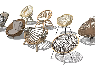Stylish Woven Leisure Chairs With Various Rattan Designs For Outdoor Indoor Use 3d model