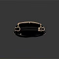 Black Leather Shoulder Bag With Curved Shape And Gold Metal Hardware