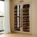 Modern Wooden Wine Cabinet With Double Glass Doors And Multiple Wine Bottle Racks