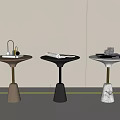 Modern Conical Base Side Tables in Three Colors with Round Tops and Decorative Items 3d model
