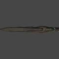 Green Metallic Scythe Weapon With Decorative Carvings And Long Handle