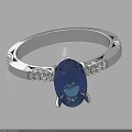 Elegant Silver Ring With Oval Blue Gemstone And Small Diamond Inlays 3d model