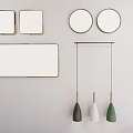 Modern Pendant Light Set With Wooden Bases Black White Green Pendants And Square Round Mirrors