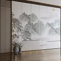 New Chinese-style roller shutter landscape ink painting gauze curtain partition 3d model