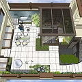 Modern Courtyard Garden With Outdoor Furniture Pergola Living Plant Wall And Stone Patio