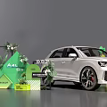 White Audi A4L Car Display Scene With Green Plants And Exhibition Stand