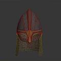 Ancient Metallic Helmet With Decorative Silver And Gold Patterns Chainmail Neck Guard Design 3d model