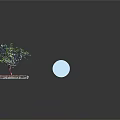 Cartoon Style Tree With Red Trunk Green Yellow Leaves And Red Flowers On Square Base