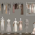 Stylish Clothing Store Fashion Display With Hanging Clothes Mannequins Hats And Shoes