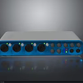 Professional Blue White Audio Interface With Multiple Ports Knobs And Indicator Lights