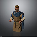 3D Character Model With Medieval Brown Robe Blue Cloak Brown Hair Beard And White Cuffs