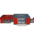 Modern Container Building Design With Glass Windows Red Gray Containers And Tower Structure 3d model
