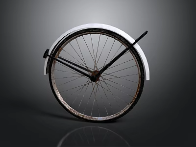 Vintage Bicycle Wheel With White Fender Black Spokes And Worn Hub In Dark Background 3d model