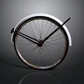 Vintage Bicycle Wheel With White Fender Black Spokes And Worn Hub In Dark Background