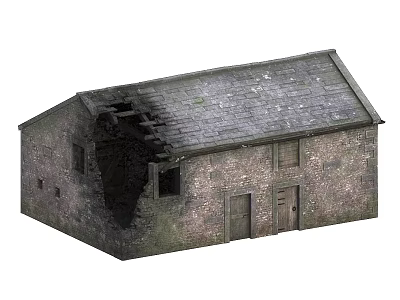 Abandoned Old Wooden House With Broken Rooftop And Damaged Walls 3d model