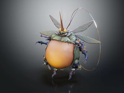 Game Movie Insectoid Character With Yellow Body Green Exoskeleton Wings And Transparent Ring 3d model