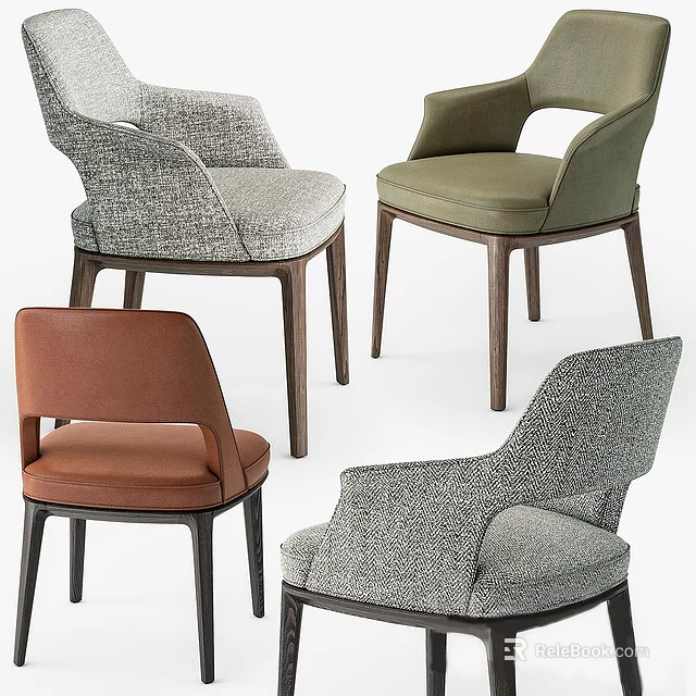 Modern Accent Chairs In Various Colors With Fabric Upholstery And Wooden Legs 3d model 