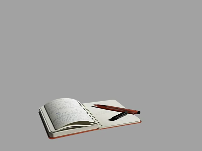Open Notebook With Written Text And Red Pen On Gray Background 3d model