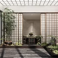 Serene Japanese Style Clubhouse with Courtyard Bamboo and Wooden Lattice Design