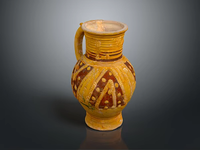 Traditional Ceramic Vase With Yellow Brown Decorative Patterns And Handle 3d model