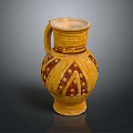 Traditional Ceramic Vase With Yellow Brown Decorative Patterns And Handle 3d model