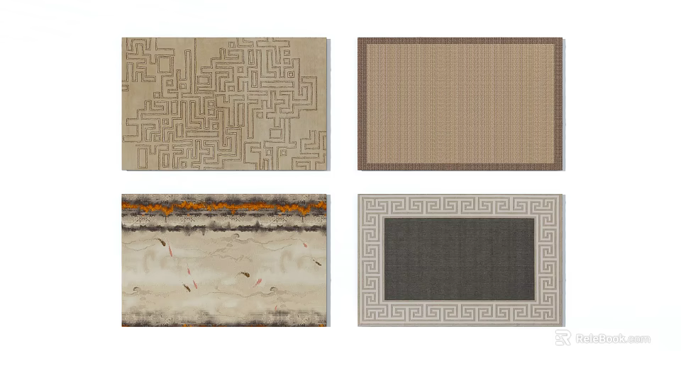 Square Rugs With Various Patterns Maze Woven Textures And Geometric Borders 3d model