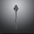 Medieval Metal Polearm Weapon With Ornate Decorative Head And Long Shaft