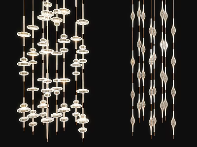 Modern Layered Circular And Geometric Shaped Chandeliers With Metal Frames And White Light Elements 3d model