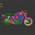 Vintage Style Motorcycle with Gray White Body Black Seat Yellow Shock Absorbers Silver Exhaust Pipe