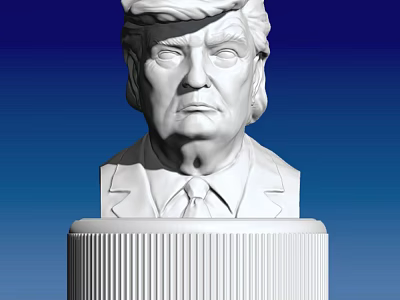 Detailed White Carved Trump Bust Sculpture With Striped Column Base 3d model