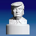 Detailed White Carved Trump Bust Sculpture With Striped Column Base