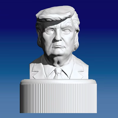 Detailed White Carved Trump Bust Sculpture With Striped Column Base 3d model
