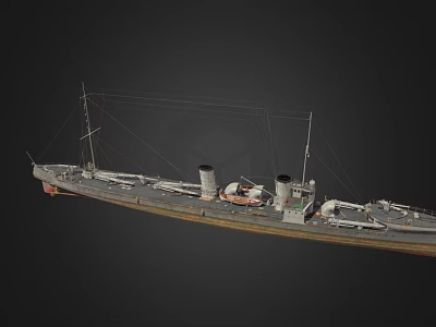 Vintage Wooden Ship Model With Masts Chimneys And Deck Details 3d model