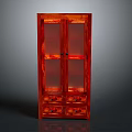 Elegant Red Wooden Storage Cabinet With Glass Panel Doors And Bottom Drawers