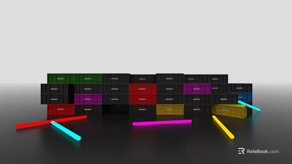 Colorful Storage Drawers With Bright Neon Strips In Modern Display Setup 3d model 
