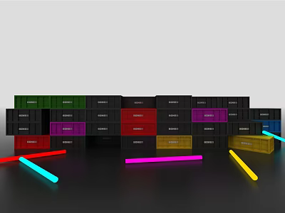 Colorful Storage Drawers With Bright Neon Strips In Modern Display Setup 3d model