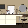 Minimalist Dressing Table with Round Mirror Table Lamp Decorative Items and Chair 3d model