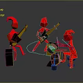 Red Cartoon Characters Performing Music With Guitars Drum And Black Speakers
