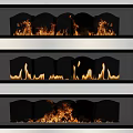Modern Built In Fireplaces With Glass Front And Burning Flames On Light Wall