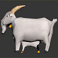 Cartoon Three Goats Figurines With White Bodies Small Black White Kid Horns On Reflective Background
