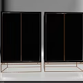 Elegant Modern Black Decorative Cabinets With Golden Frames And Metal Stands