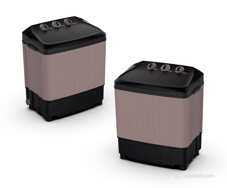 Two Modern Gray Washing Machines With Top Control Knobs And Stylish Design 3d model